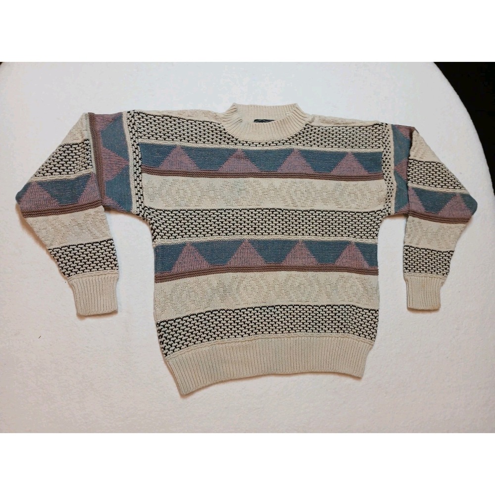 Vtg 90s Peninsula Collection Grandpa Sweater Mens M Geometric Cotton Handloomed